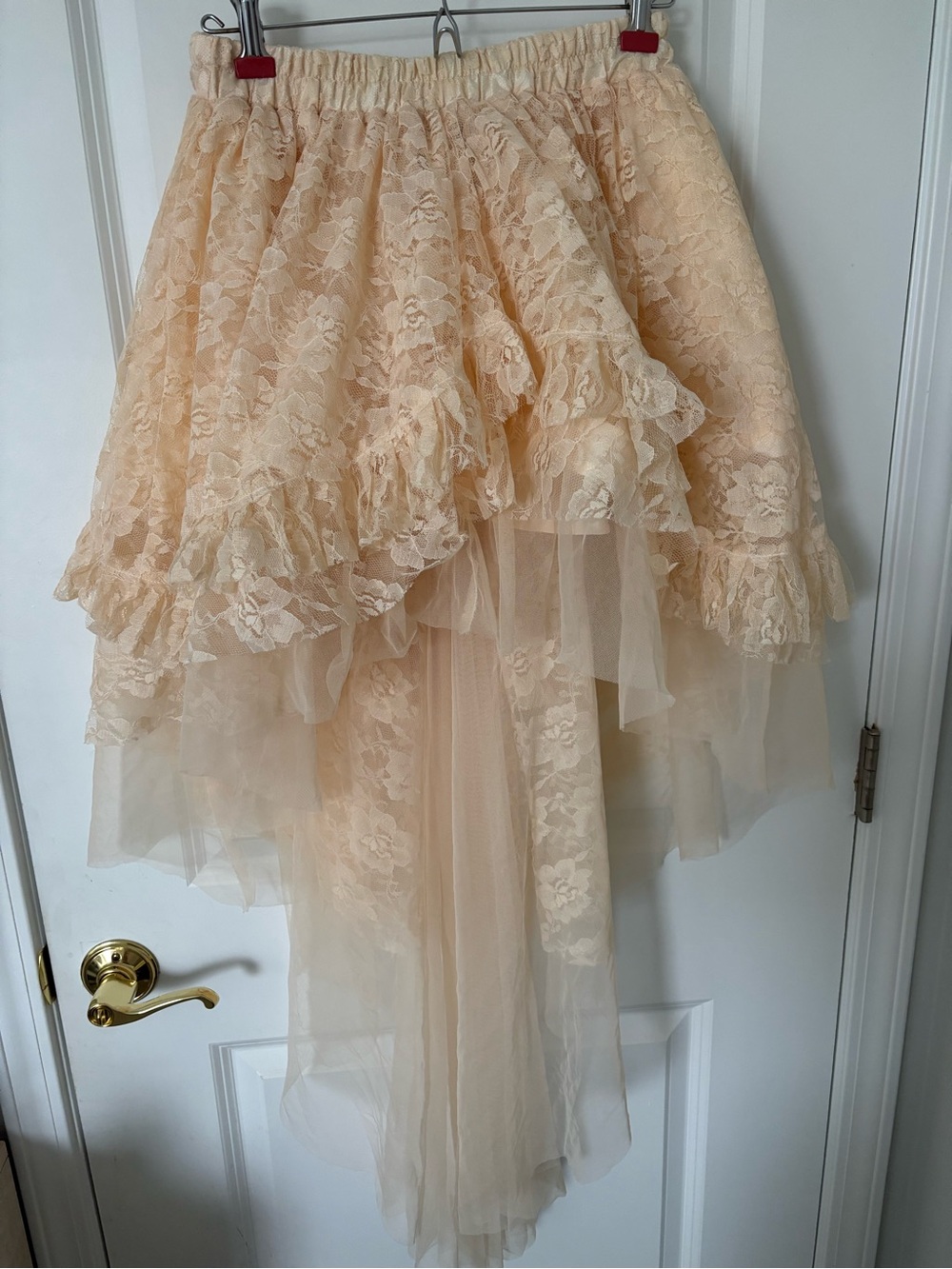 Vintage asymmetrical layered lace skirt fairycore bohemian Y2K Goth S Peach